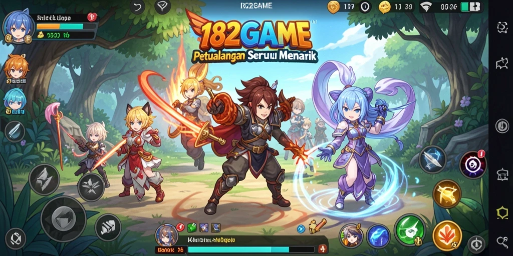 Screenshot menunjukkan aksi dan karakter menarik dalam 182GAME.