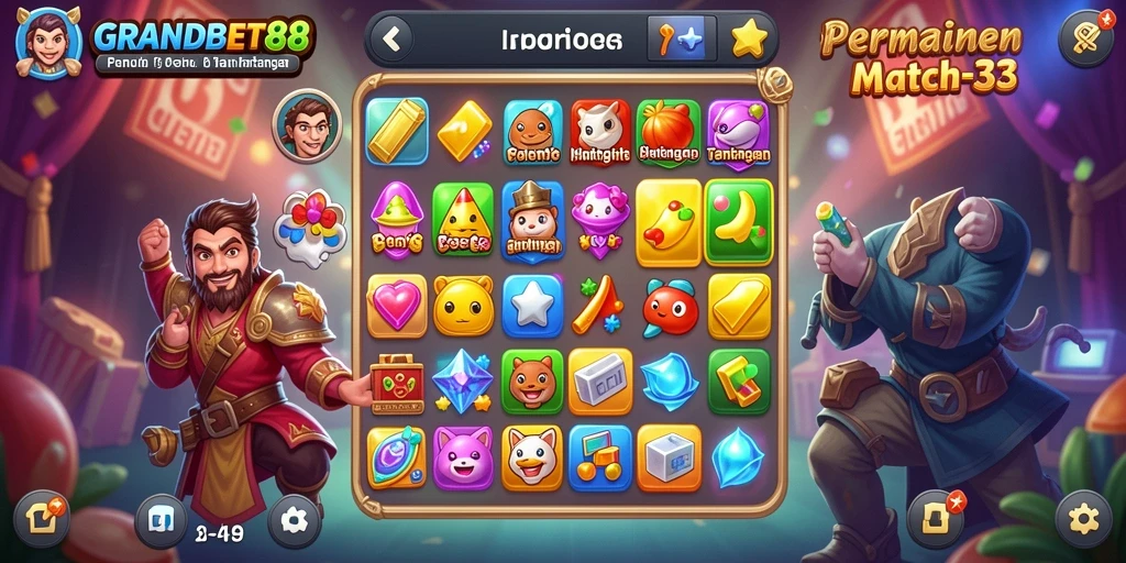 Screenshot gameplay GRANDBET88 yang menampilkan aksi Match-3 yang seru.